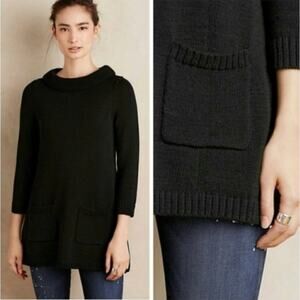 Anthropologie Field Flower Chunky Knit Thick Cotton Sweater Black Small Top